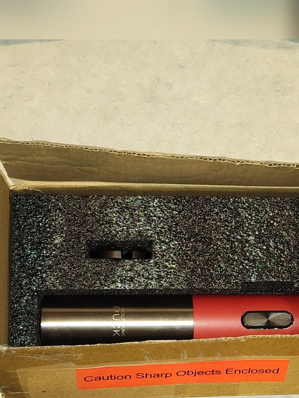NEW WOLFGANG PUCK RED & STAINLESS STEEL ELECTRIC WINE BOTTLE CORK OPENER